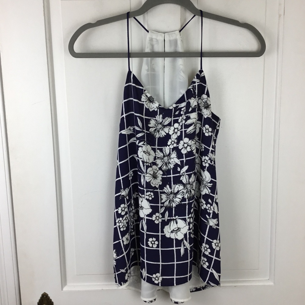 Express Floral Navy White Top Boho